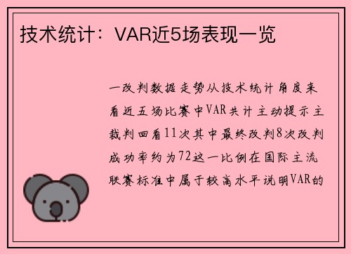 技术统计：VAR近5场表现一览